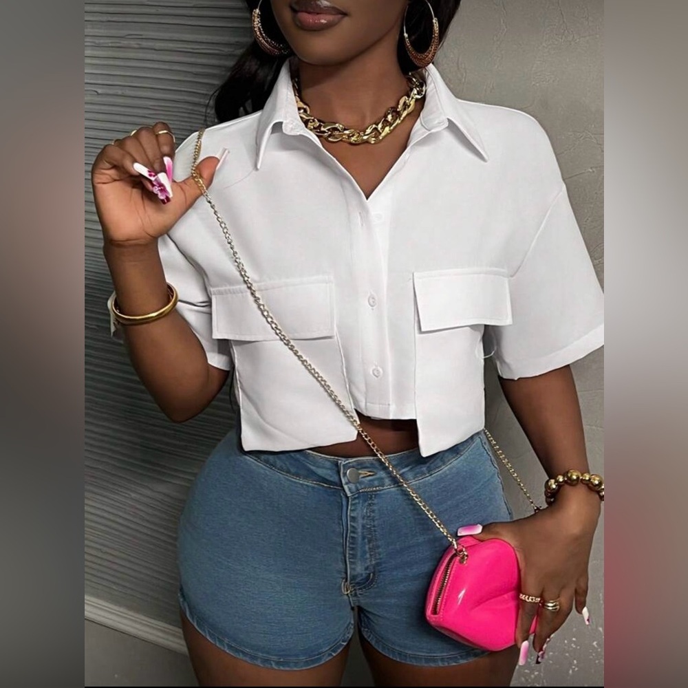 SHEIN White Button-Down Crop Shirt